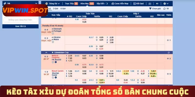 Kèo Tài Xỉu dự đoán tổng số bàn chung cuộc