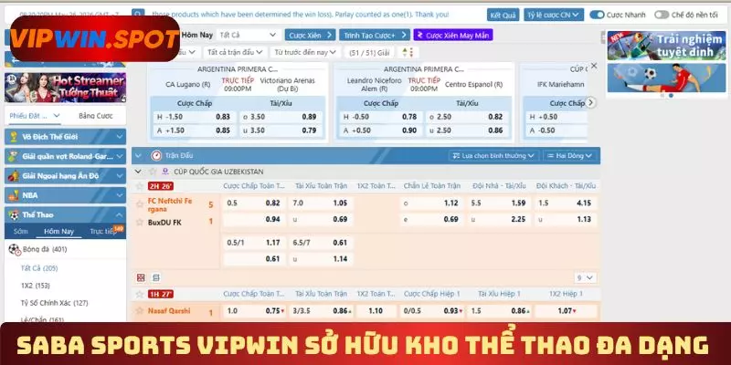 Saba Sports Vipwin sở hữu kho thể thao đa dạng