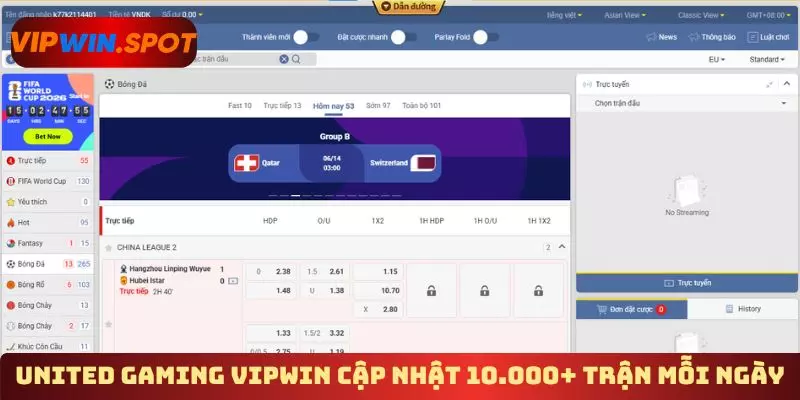 United Gaming Vipwin cập nhật 10.000+ trận mỗi ngày